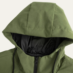 Hooded waterproof raincoat — pocket and placket detail