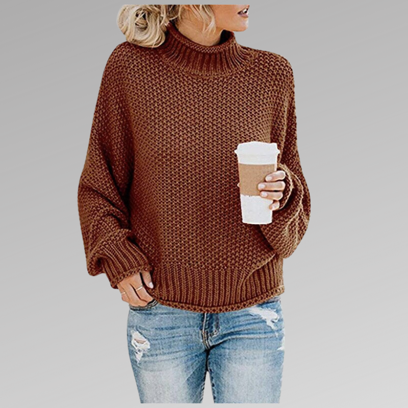 Knit Sweater for Women in brown — soft pullover knit, front view