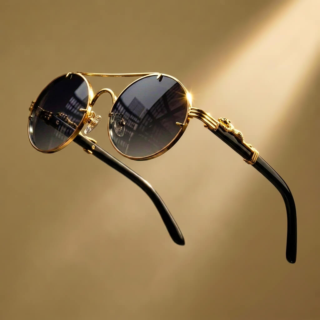 Round polarized sunglasses in obsidian black with wooden temples