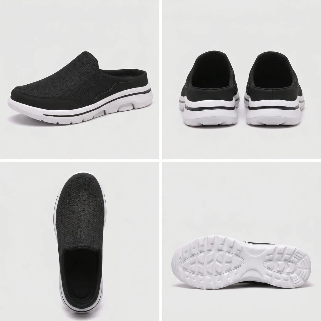 Men's slip-on arch support shoe — detail of the fabric and stitching