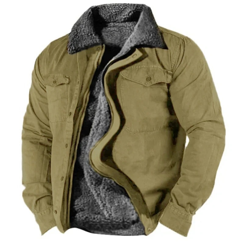 Green jacket seen straight on, front buttons in a single row