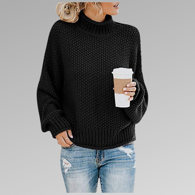 Knit Sweater for Women in black — plain knitted sweater, front view