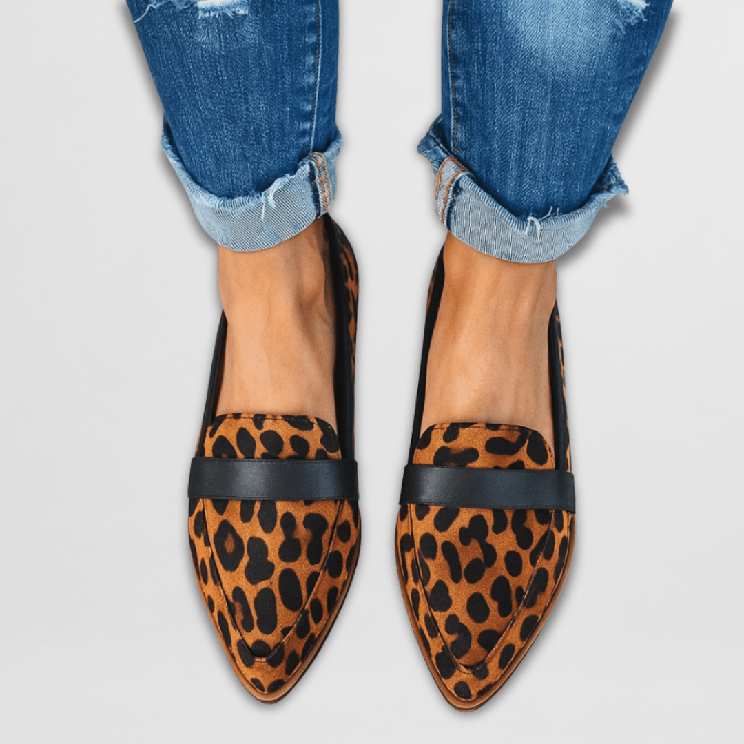 Brown orange loafers displayed side by side