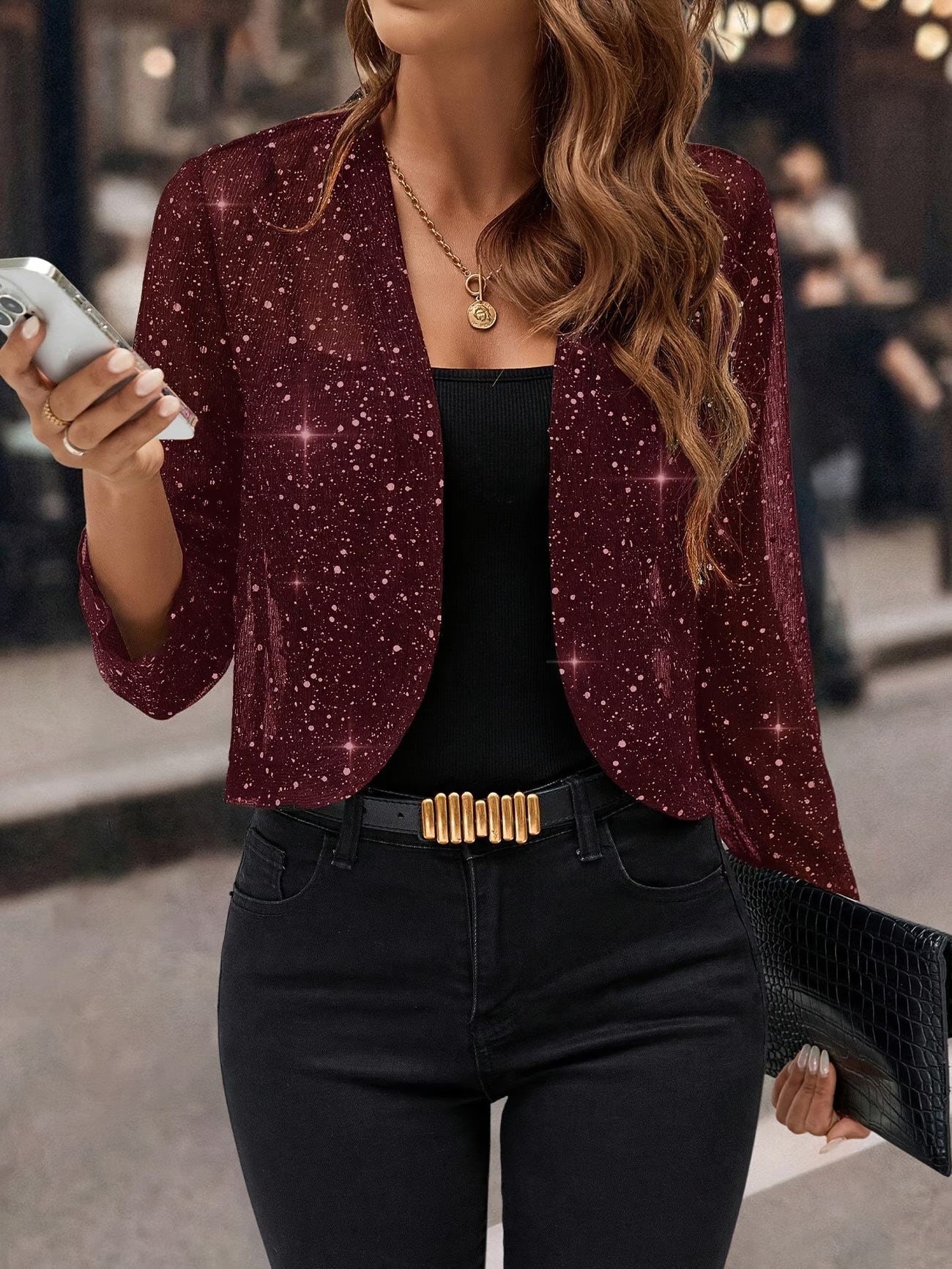 Sequin Cardigan Sweater for Women in Burgundy