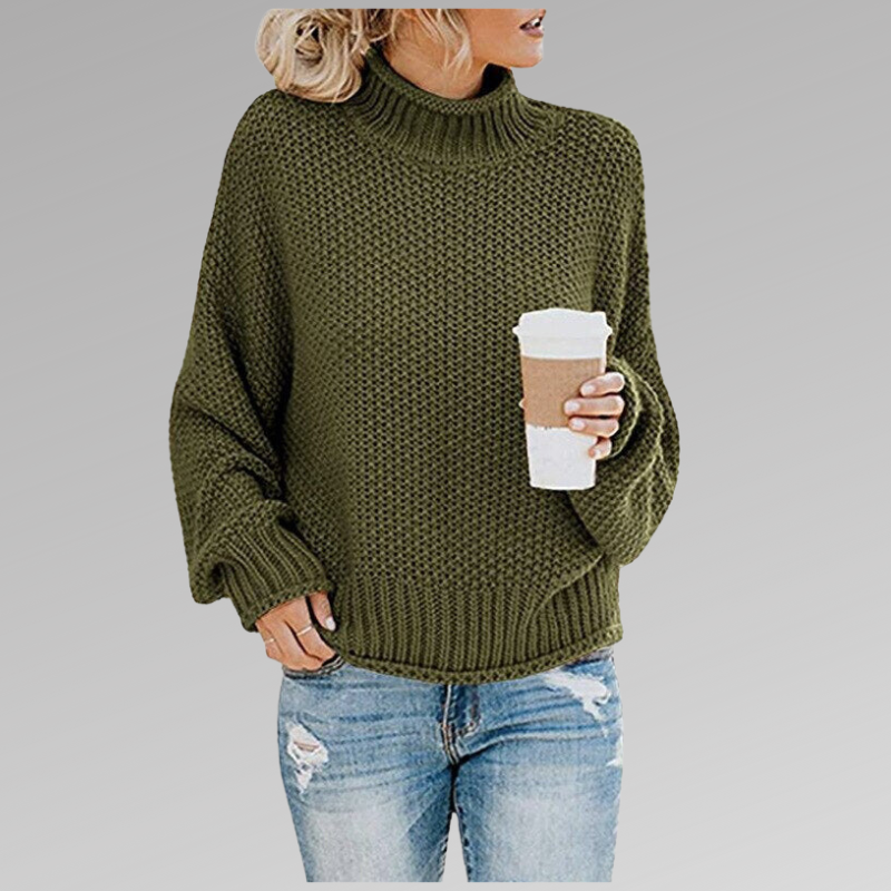 Knit Sweater for Women in green — soft knit pullover, front view