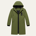 Hooded waterproof raincoat — front view