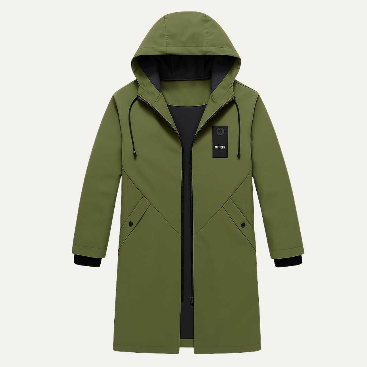 Hooded waterproof raincoat — front view
