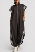 Sleeveless Zip Neck Jumpsuit for Women in Brown