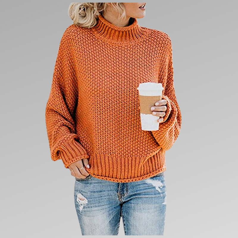Knit Sweater for Women in orange — plain knitted pullover, front view