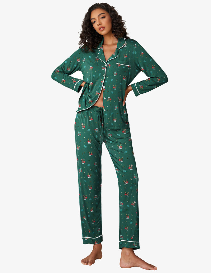 Pajama Sets for Women in Green With Elk
