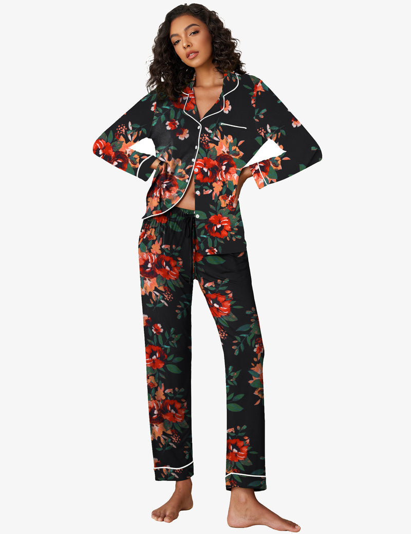 Pajama Sets for Women in Floral Black