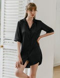 Button-Down Satin Nightgown for Women in Black