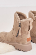 Fleece lined ankle boots for women, view of the plush fleece lining inside the shaft