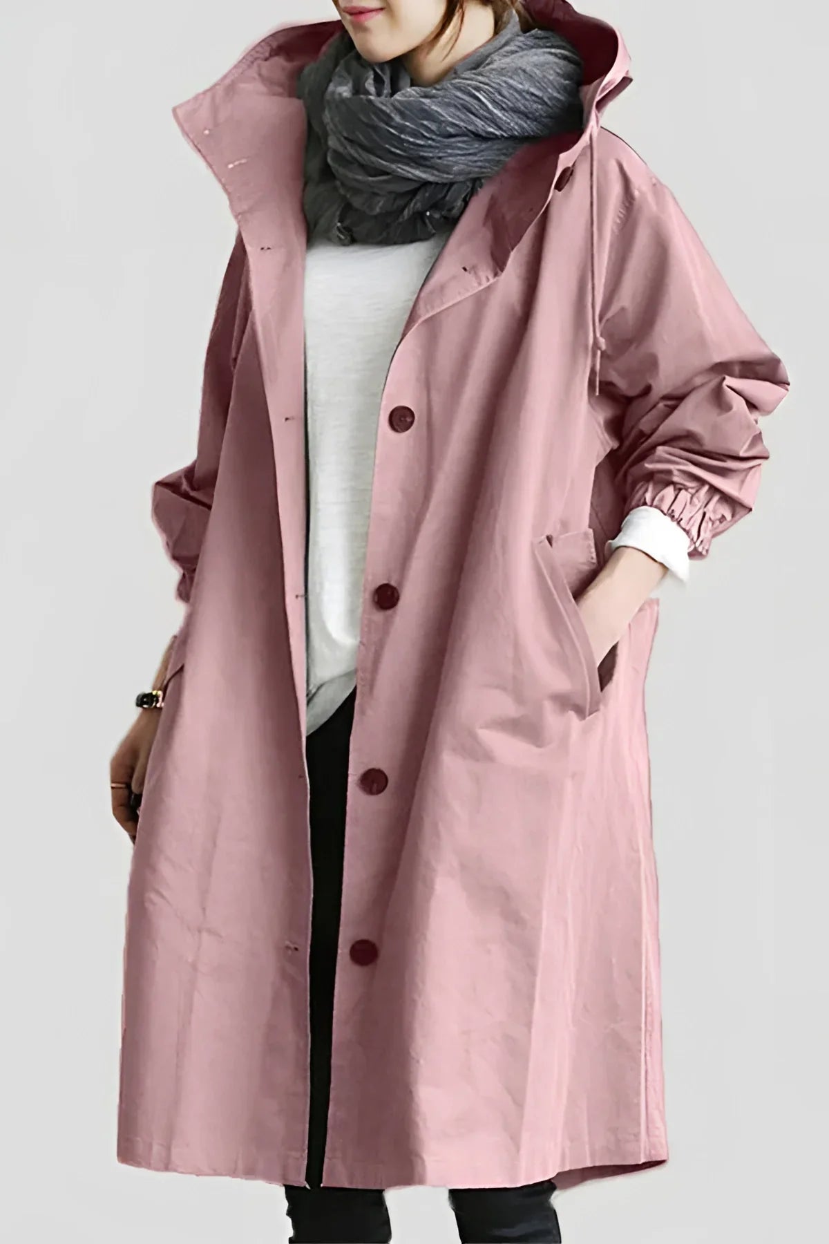 Pink hooded rain jacket for women, product view