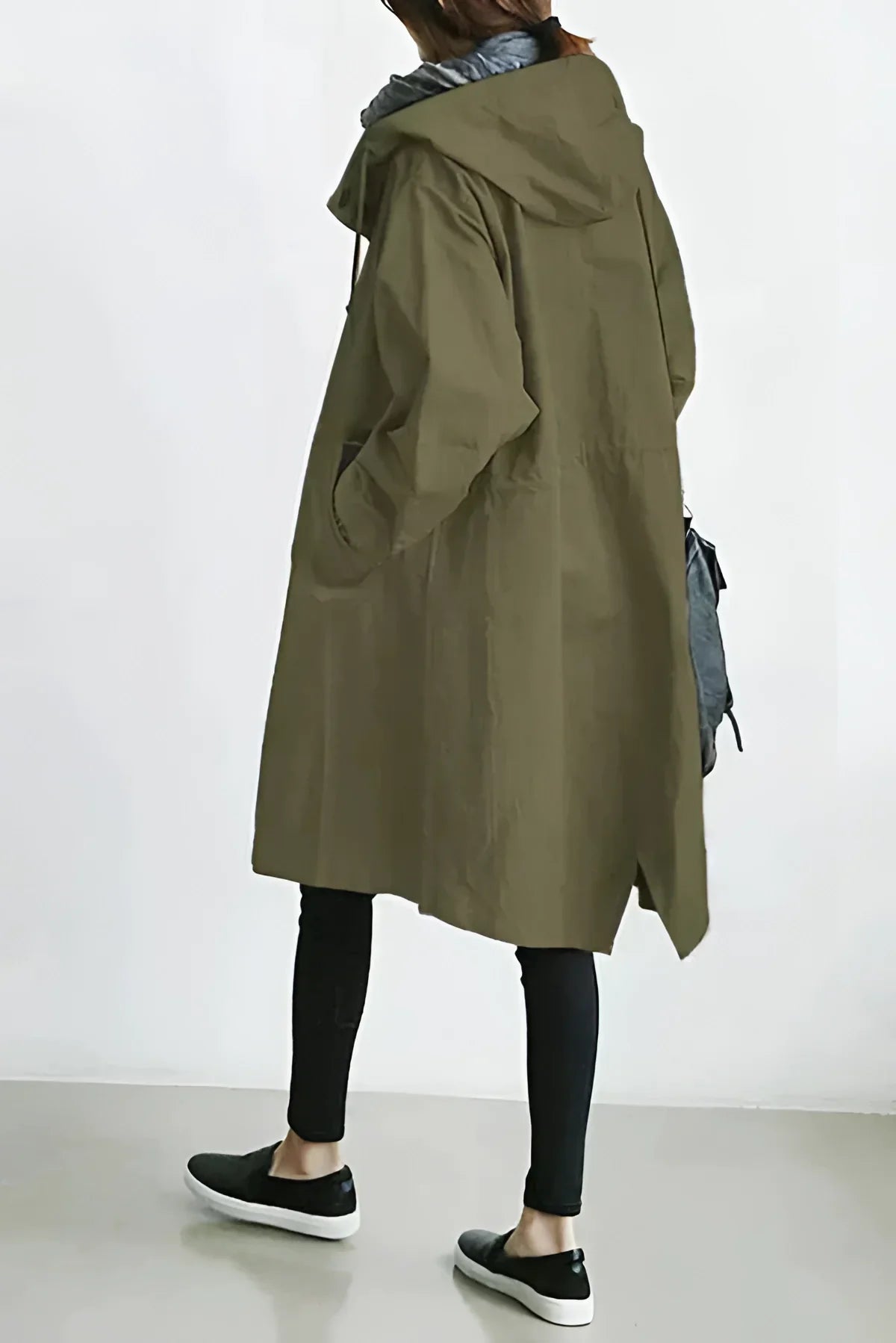Army green waterproof hooded coat, product view