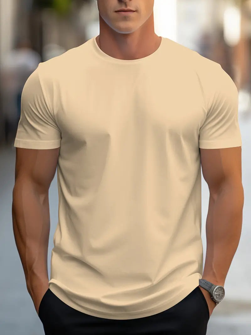 Crew Neck T Shirt for Men in Apricot