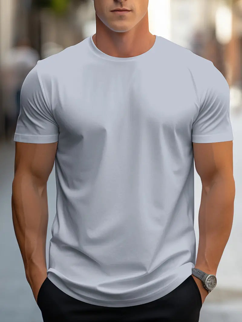 Crew Neck T Shirt for Men in Gray