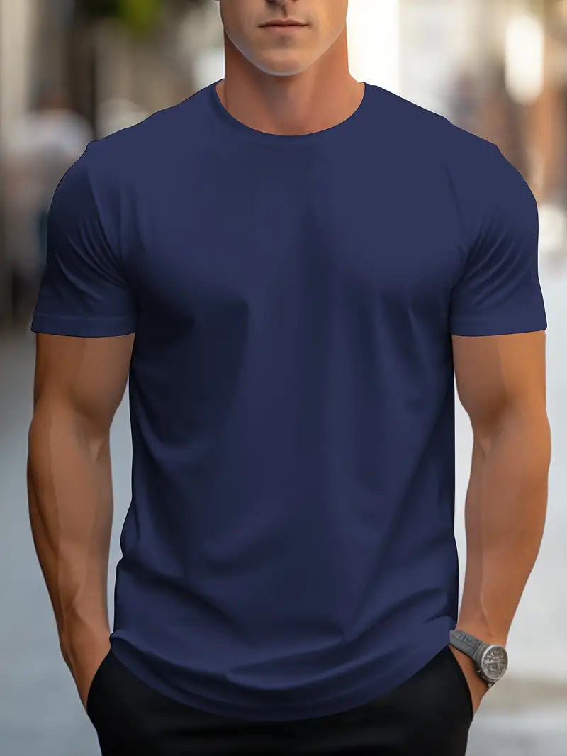 Crew Neck T Shirt for Men in Navy Blue