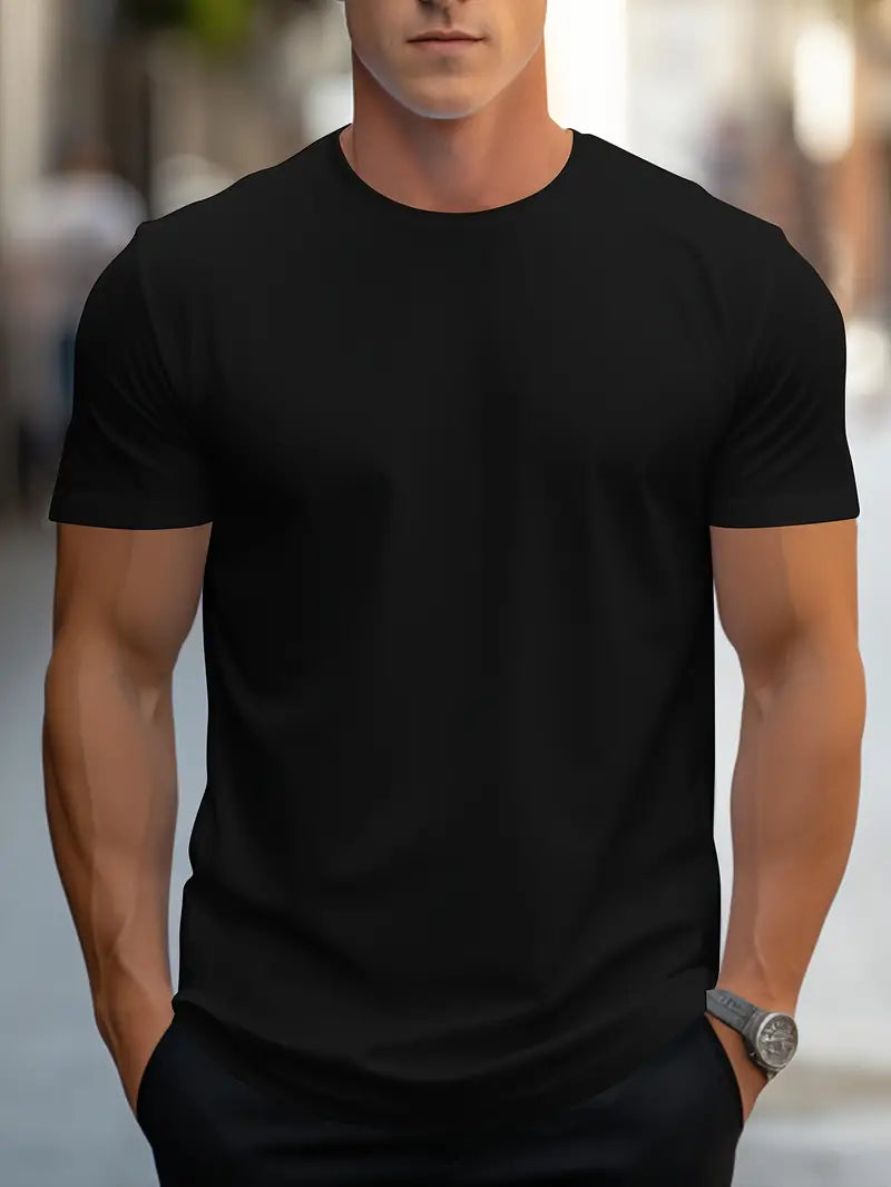 Crew Neck T Shirt for Men in Black