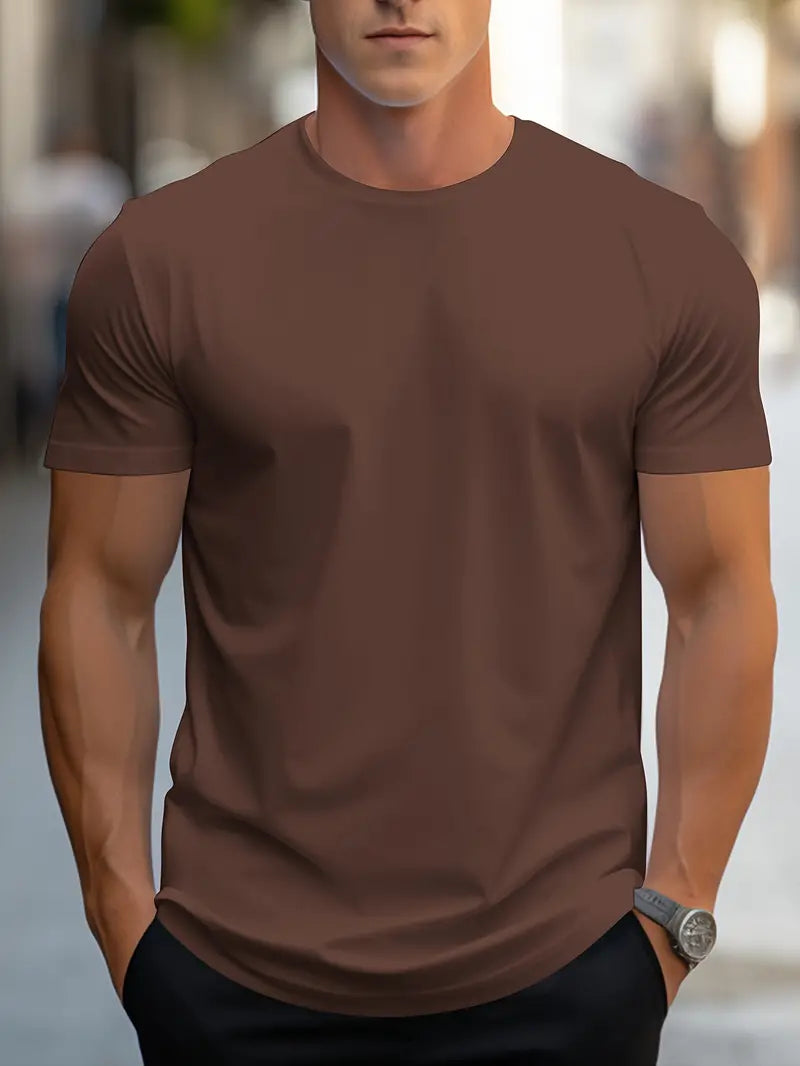 Crew Neck T Shirt for Men in Brown