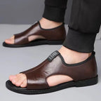Leather Sandals for Men — worn on foot with trousers