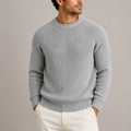 Men's fisherman rib knit sweater in Grey, front view