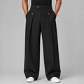 Men's wide leg pleated trousers in Black, full-length front view