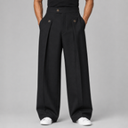 Men's wide leg pleated trousers in Black, full-length front view