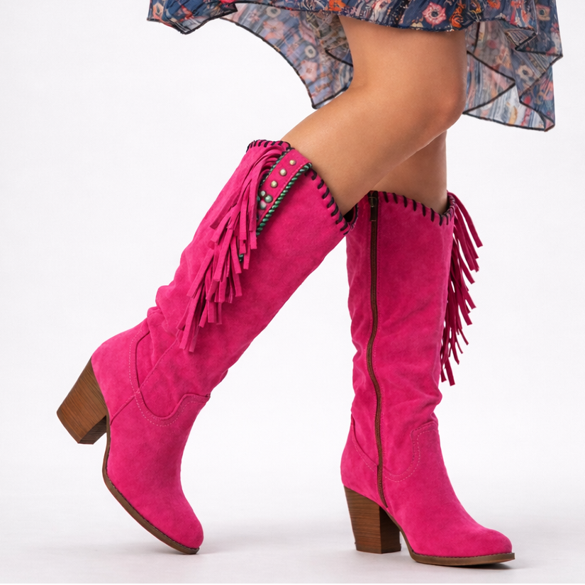 Pink cushioned ankle boots for women, side view