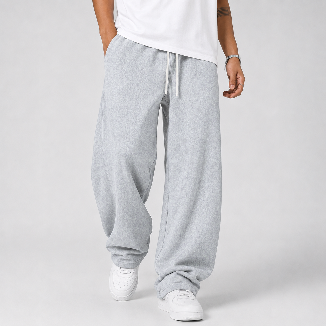 Men's joggers in grey, front view
