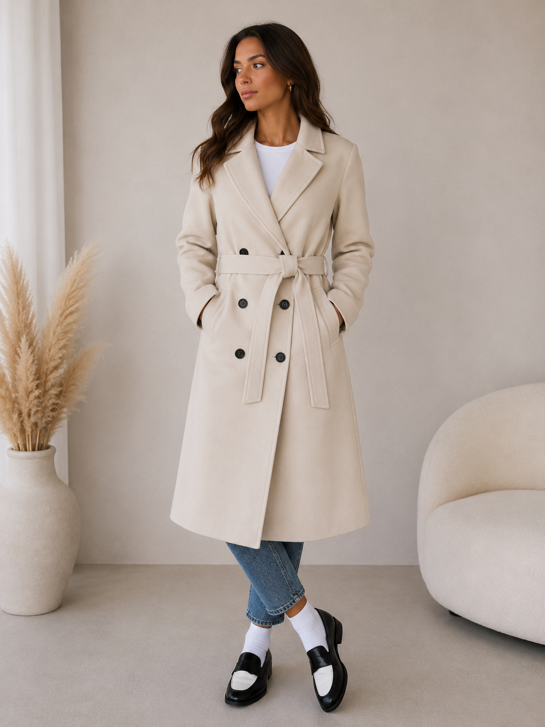 Long Coat for Women in Khaki