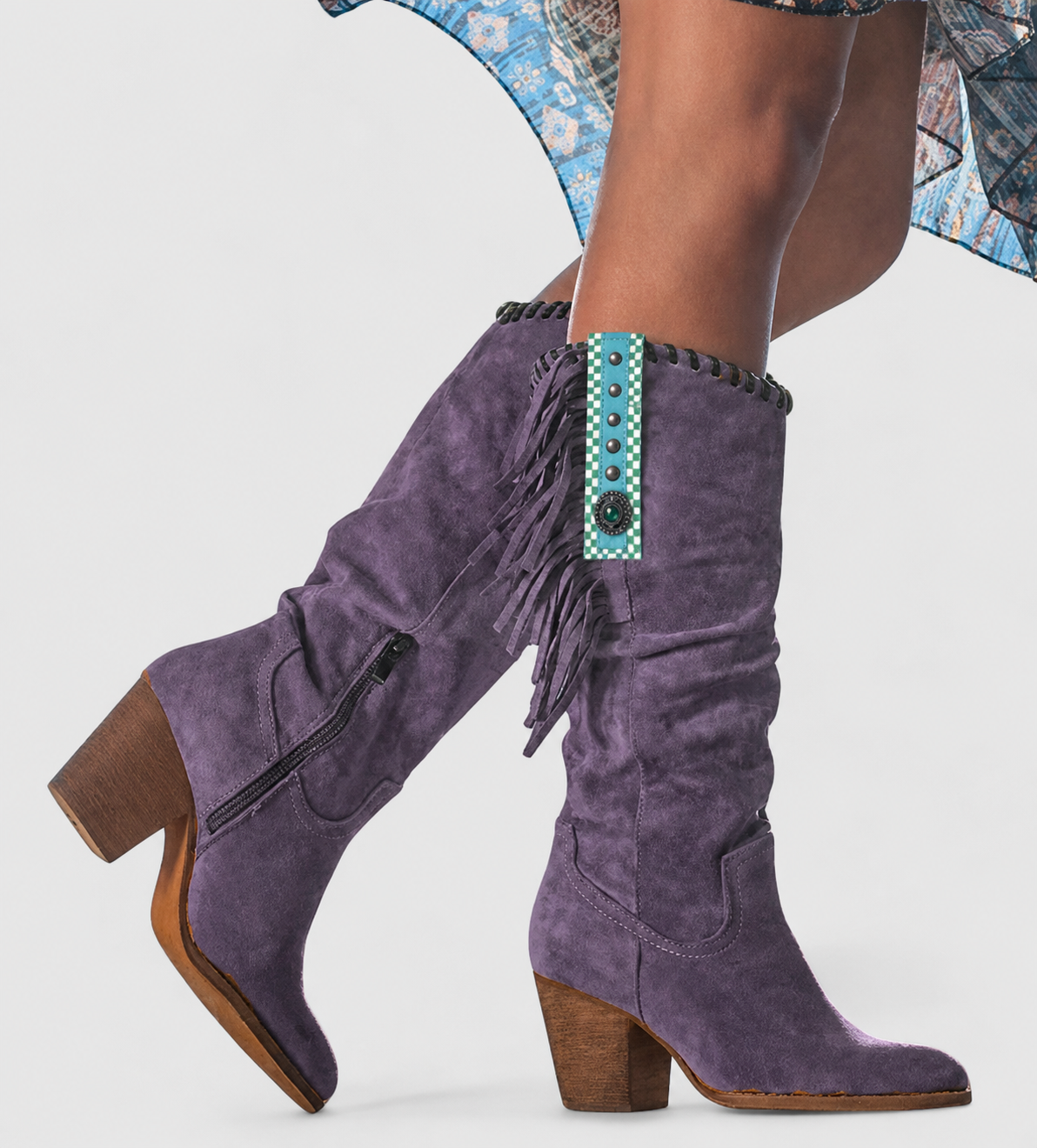 Purple ankle boots with arch support for women, side view