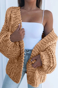 Chunky Knit Cardigan Sweater for Women in Brown