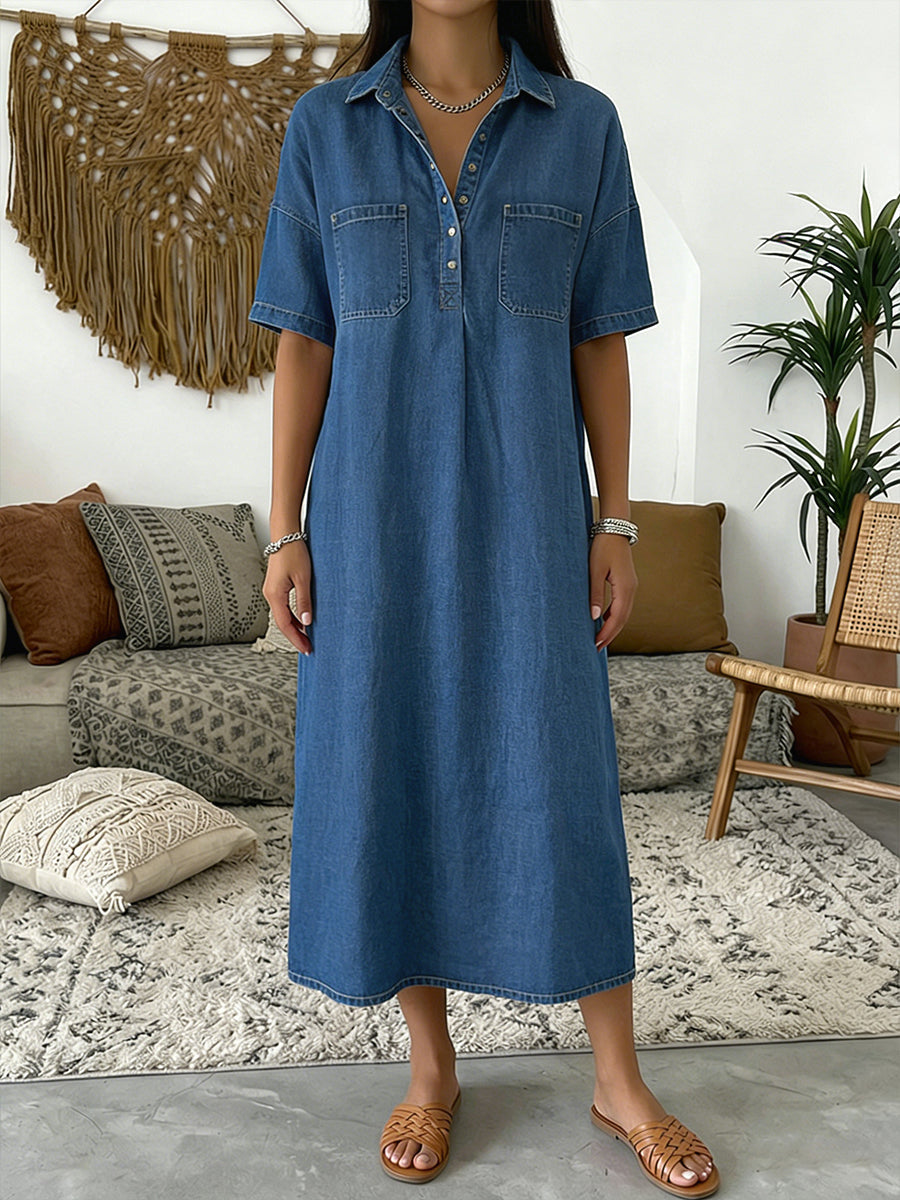 Denim Maxi Dress for Women in Blue