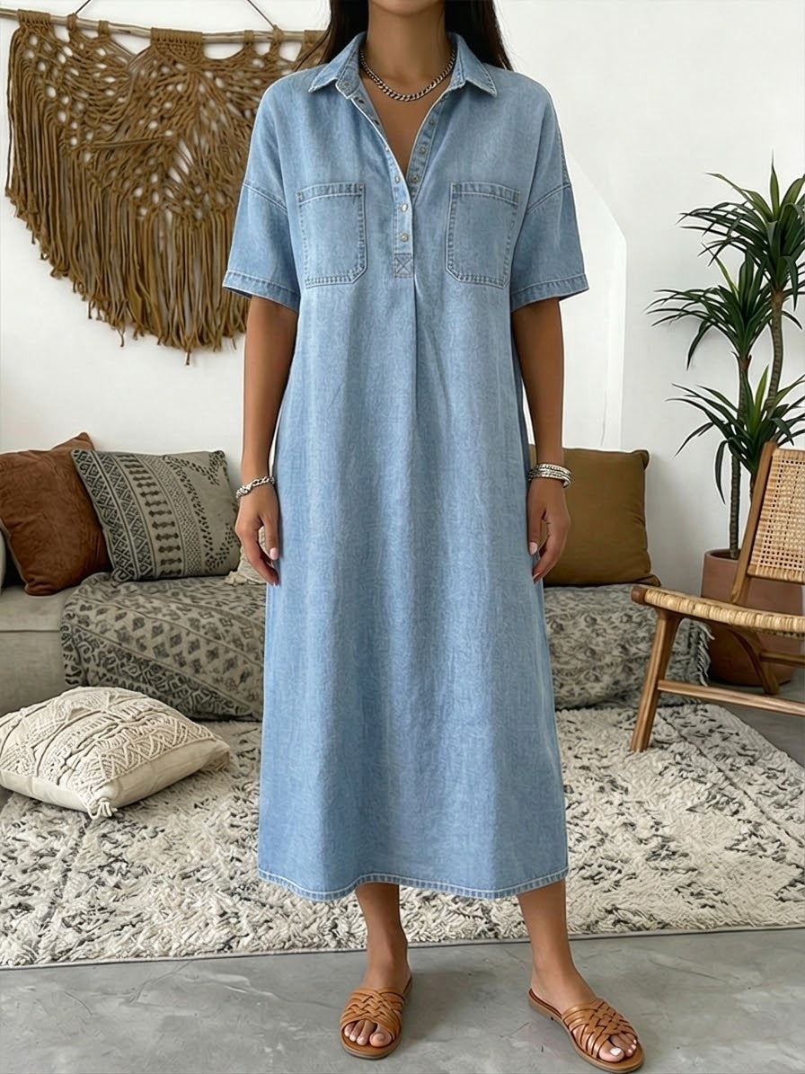 Denim Maxi Dress for Women in Light Blue