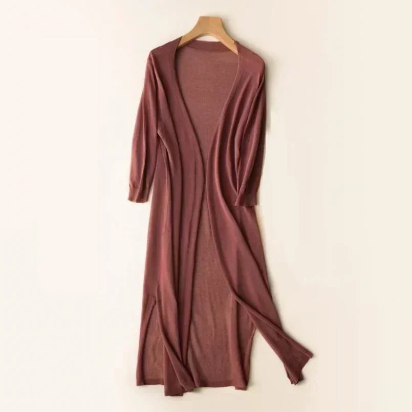 Long Lightweight Cardigan Sweater for Women in Coffee