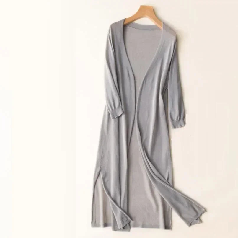 Long Lightweight Cardigan Sweater for Women in Gray