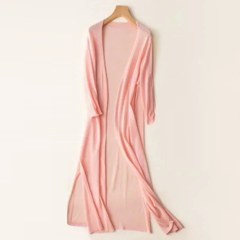 Long Lightweight Cardigan Sweater for Women in Pink