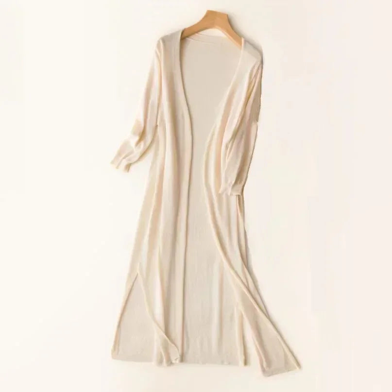 Long Lightweight Cardigan Sweater for Women in Apricot
