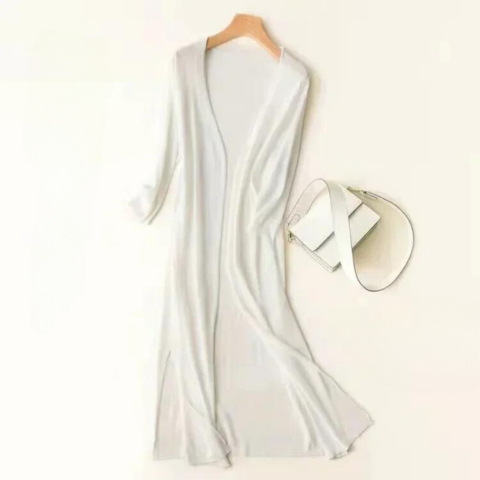 Long Lightweight Cardigan Sweater for Women in White