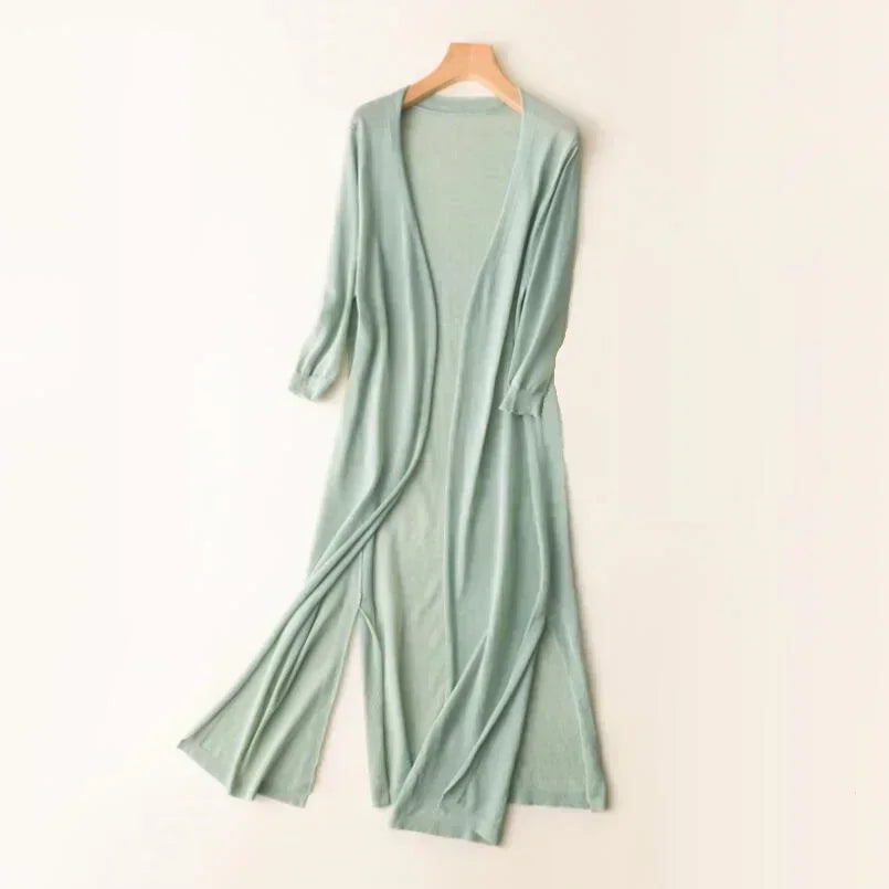 Long Lightweight Cardigan Sweater for Women in Green
