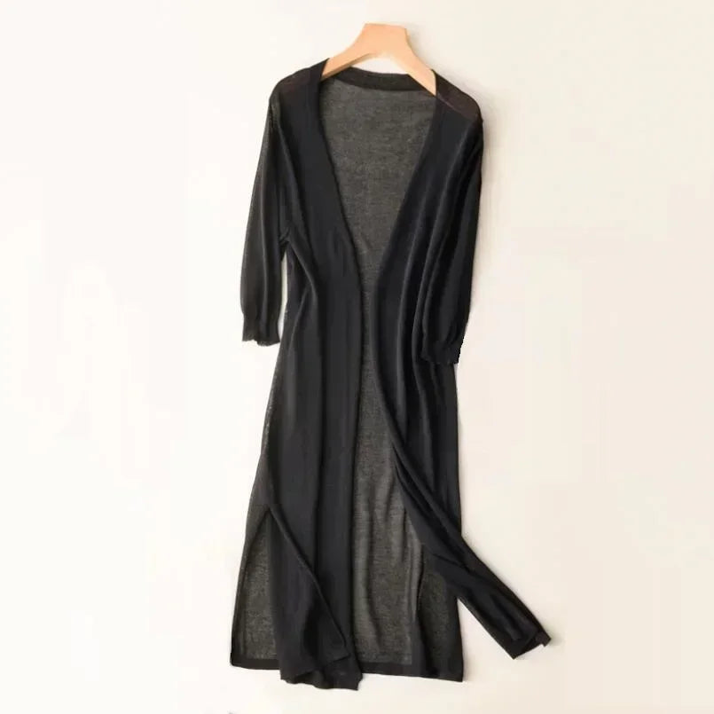 Long Lightweight Cardigan Sweater for Women in Black