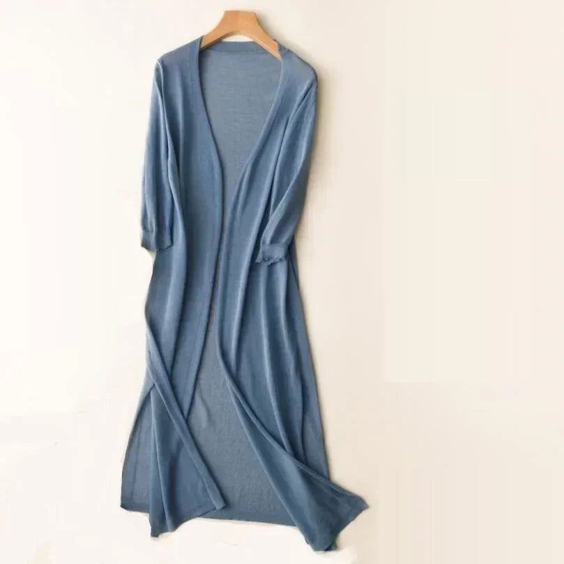 Long Lightweight Cardigan Sweater for Women in Blue