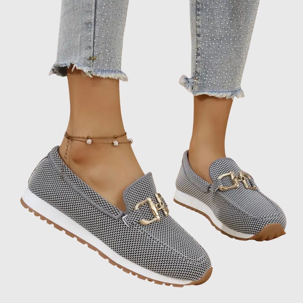 Women's slip-on loafer in Gray, shown against a plain studio background