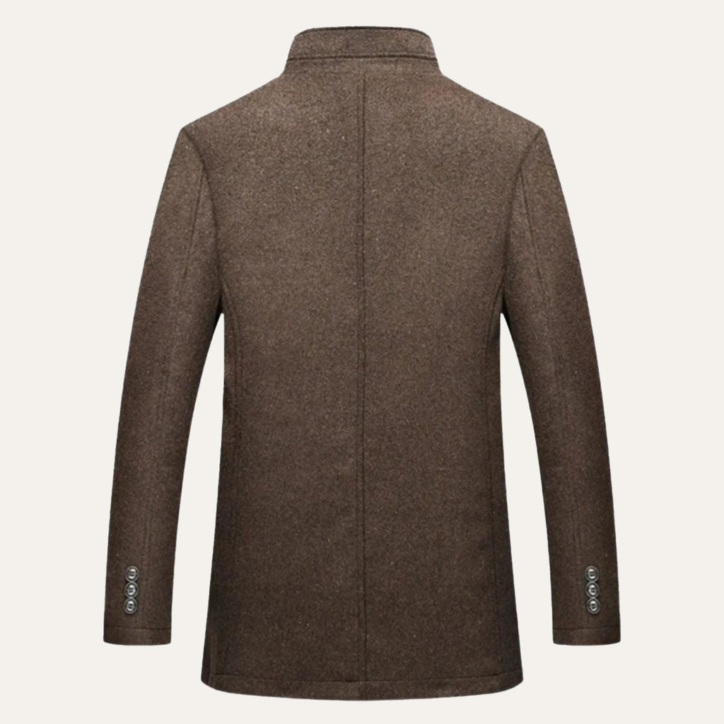 Insulated wool overcoat — close view of the collar