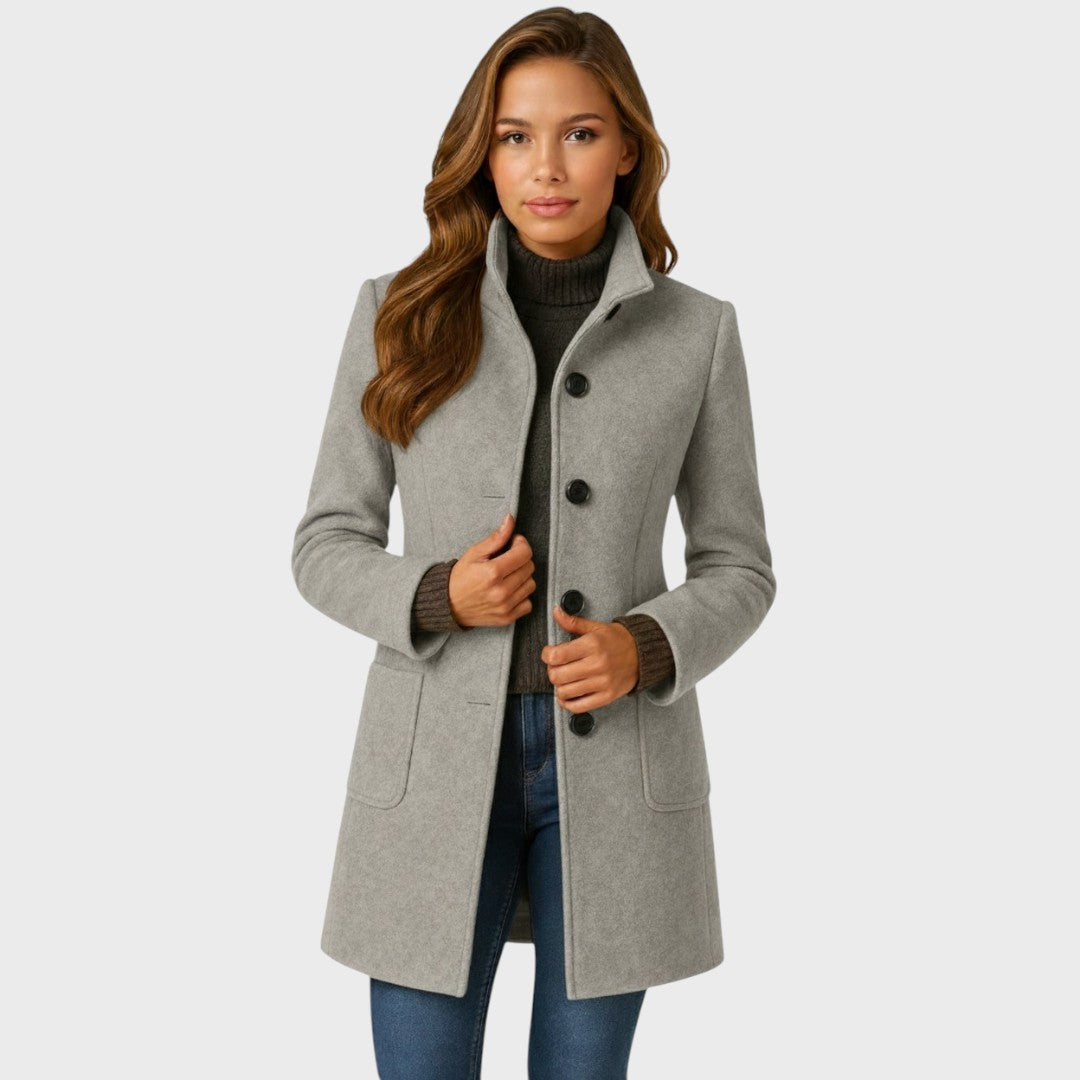 The women's funnel-neck long coat in Grey