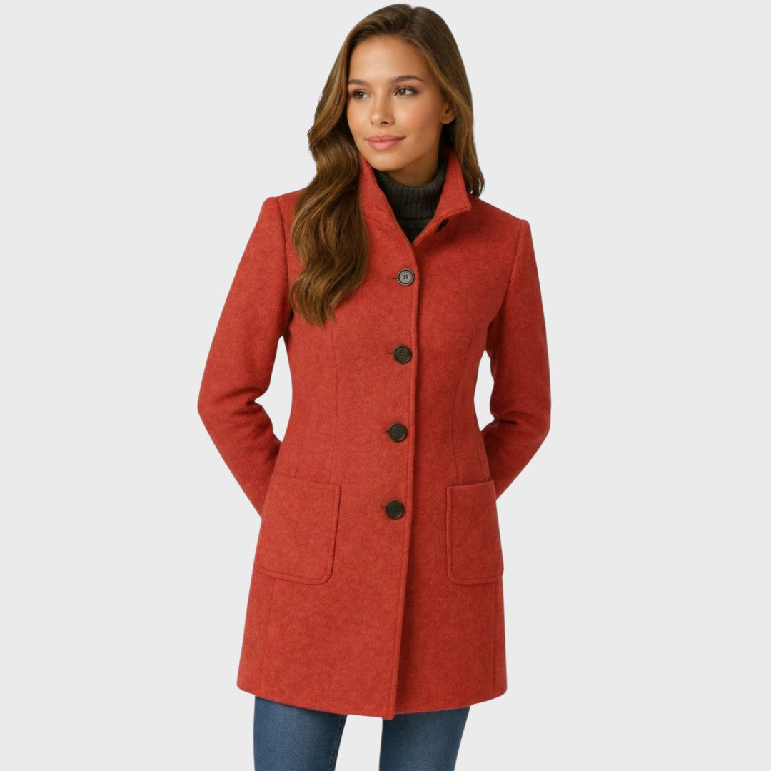 The women's funnel-neck long coat in Red