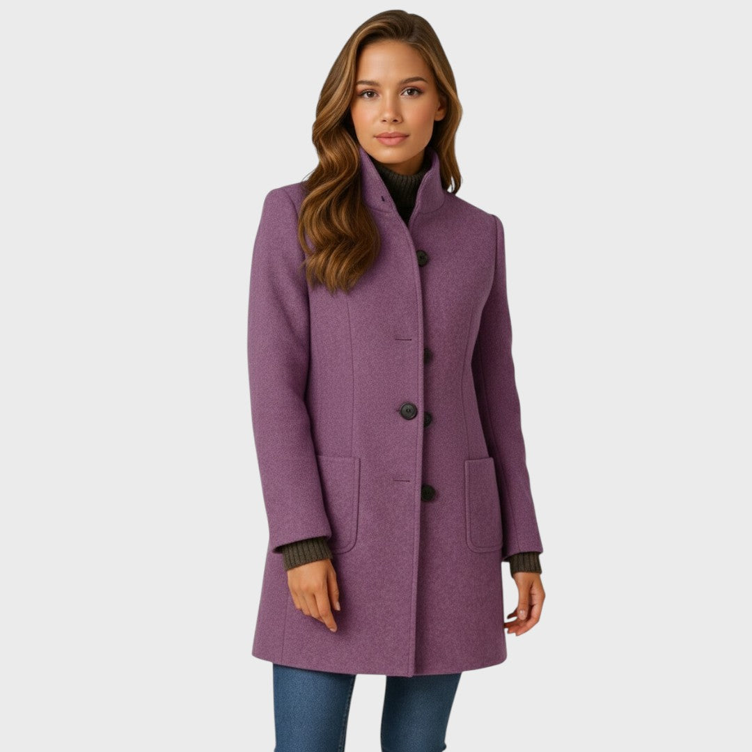 The women's funnel-neck long coat in Purple