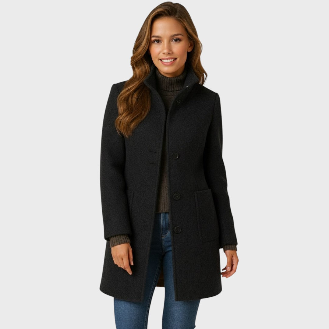 The women's funnel-neck long coat in Black