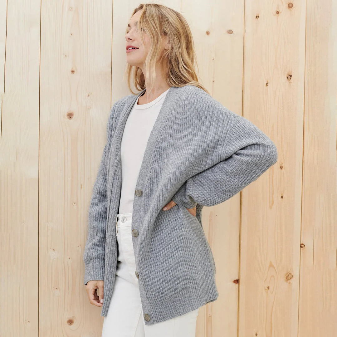 Oversized Cashmere Cardigan Sweater for Women in Heather Grey